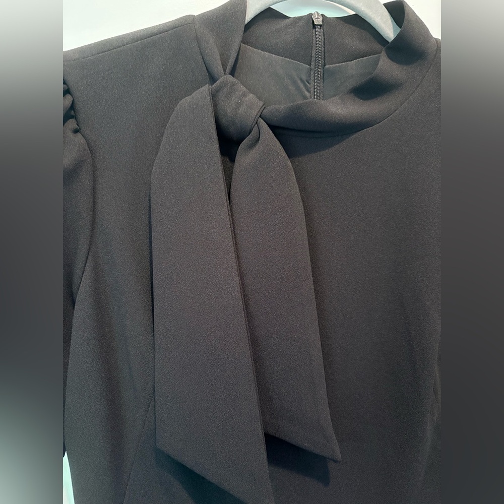 Maggy London Black Tie Neck A-Line Midi Career Dress Pockets Size 6 NWT - Picture 5 of 11